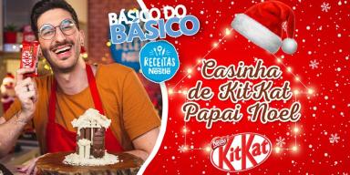Montagem de um rapaz com uma casa feita de chocolates sobre uma bancada e ao lado direito os dizeres com o título do vídeo