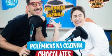 Imagem dos apresentadores lado a lado com o texto abaixo escrito "polêmicas na cozinha" e o título do episódio em seguida