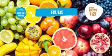 Benefícios das Frutas: venha aprender um pouco mais sobre elas! Fotografia com várias frutas e o logo de Receitas Nestlé e Que Bem Que Faz.