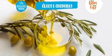 Benefícios dos óleos vegetais: venha aprender um pouco mais sobre eles! Fotografia com alguns óleos e o logo de Receitas Nestlé e Que Bem Que Faz.