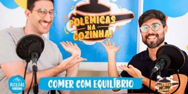 duas pessoas posando para a foto com o logo de Polêmicas na Cozinha e Receitas Nestlé
