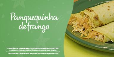 Fotografia de panquecas em tons de verde e ao lado o nome da receita e descritivos legais.