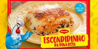 Fotografia mostra um prato amarelo servindo um escondidinho gratinado.
