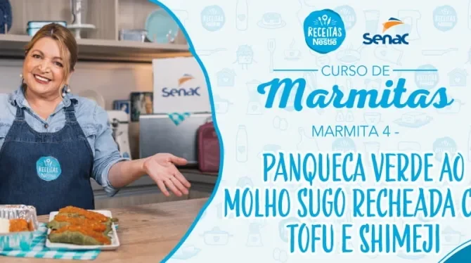 Montagem com a imagem de uma chefe com uniforme branco à esquerda e à direita o título da aula.