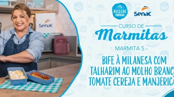 Montagem com a imagem de uma chefe com uniforme branco à esquerda e à direita o título da aula.