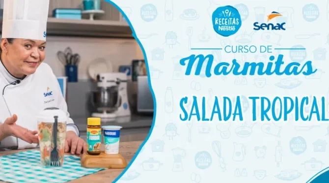 Montagem com a imagem de uma chefe com uniforme branco à esquerda e à direita o título da aula.
