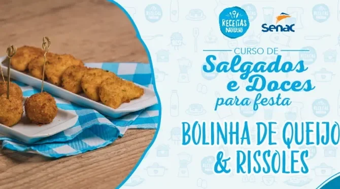 Montagem com a imagem da receita de bolinha de queijo à esquerda e à direita o título da aula.