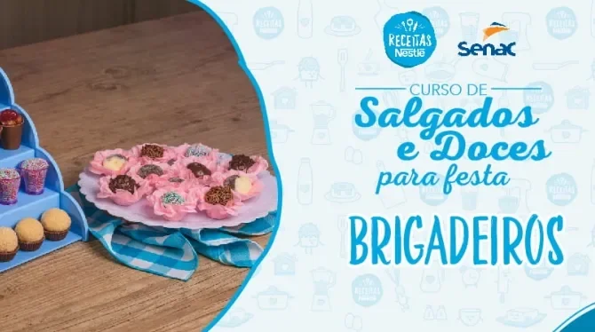 Montagem com a imagem da receita de brigadeiro à esquerda e à direita o título da aula.