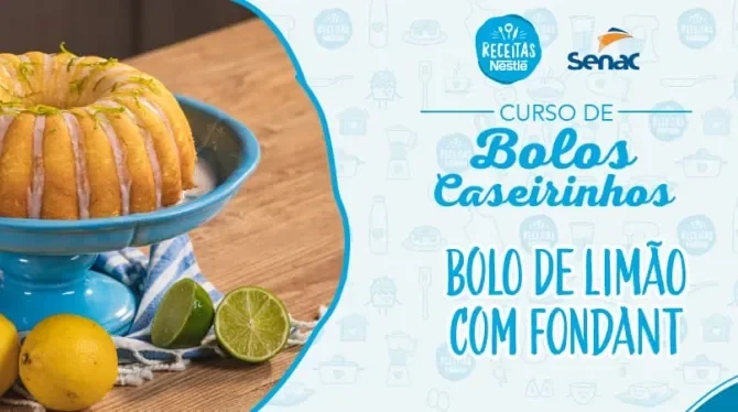 Montagem com a imagem da receita de bolo de limão à esquerda e à direita o título da aula.