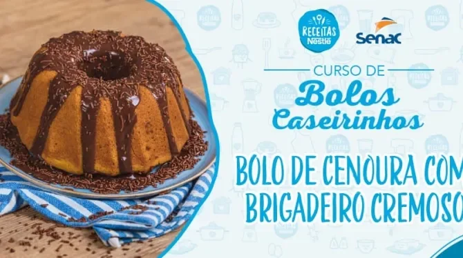 Montagem com a imagem da receita de bolo de cenoura à esquerda e à direita o título da aula.