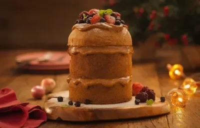 Bolo de aniversário coberto com frutas vermelhas e gotas de chocolate na  toalha de mesa branca conceito moderno de padaria