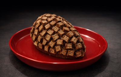 Ovo recheado com bolo de cenoura e cravejado de KITKAT®, rico em sabor.