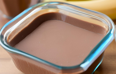 Foto da Receita de Doce de Banana e Cacau. Observa-se um pote de vidro com o creminho dentro. Imagem criada pela Inteligência Artificial.