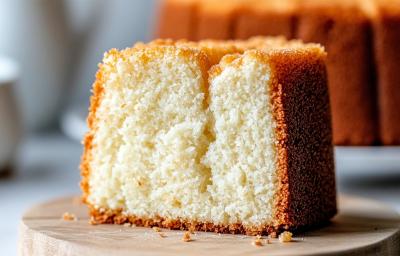 Fotografia em tons claros com uma fatia de bolo de arroz cru ao centro. A fatia de bolo tem aspecto fofinho e possui uma massa bem clara. Fotografia em tons claros com uma fatia de bolo de arroz cru ao centro. A fatia de bolo tem aspecto fofinho e possui uma massa bem clara.