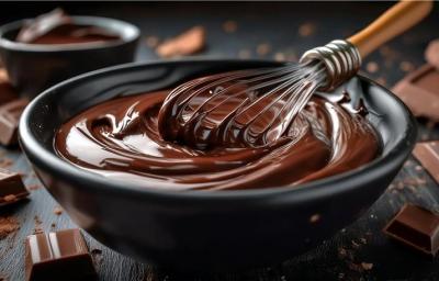 Brigadeiro cremoso com chocolate ao leite sobre um bowl preto