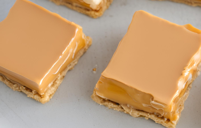 Foto aproximada de duas fatias da receita de pavê também quero, em camadas claras de creme, com a última camada de doce de leite Foto aproximada de duas fatias da receita de pavê também quero, em camadas claras de creme, com a última camada de doce de leite