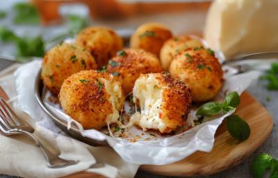 Fotografia em tons de branco com uma panelinha prateada ao centro. Em cima da panela existe 8 bolinhos de arroz feitos de risoto chamados "arancini" feitos na air fryer e recheados com queijo mussarela Fotografia em tons de branco com uma panelinha prateada ao centro. Em cima da panela existe 8 bolinhos de arroz feitos de risoto chamados "arancini" feitos na air fryer e recheados com queijo mussarela