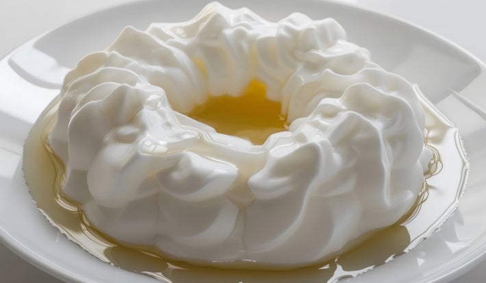 Em cima de uma mesa, prato com beijo gelado branco de coco.