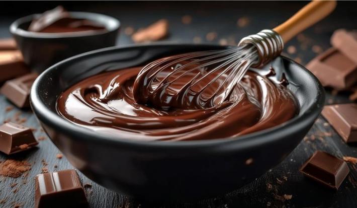 Brigadeiro cremoso com chocolate ao leite sobre um bowl preto
