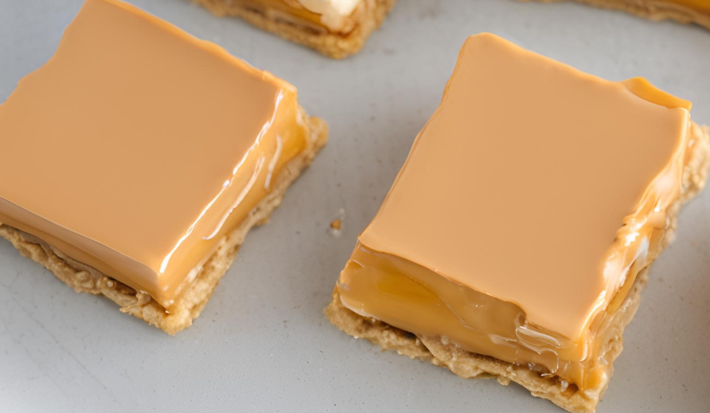 Foto aproximada de duas fatias da receita de pavê também quero, em camadas claras de creme, com a última camada de doce de leite