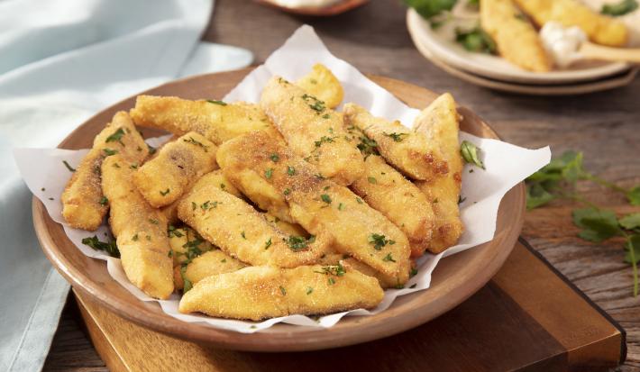 Imagem de um bowl com iscas de tilápia frita.