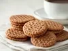 Em cima de uma mesa, biscoitos redondos crocantes e dourados.