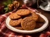 Em cima de uma mesa, prato com biscoitos redondos crocantes, polvilhado com açúcar.