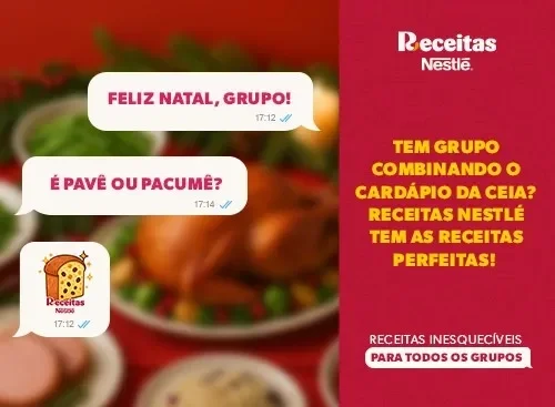 Mensagens de grupo sobre ceia de Natal com frase ‘Receitas Nestlé tem as receitas perfeitas para todos os grupos'