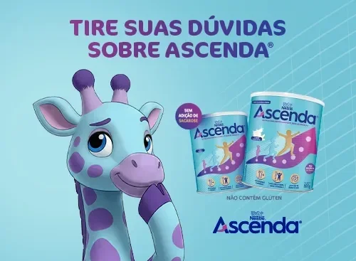 Imagem promocional do Nestlé Ascenda sobre tirar dúvidas: latas do produto com destaque sobre não adição de sacarose.