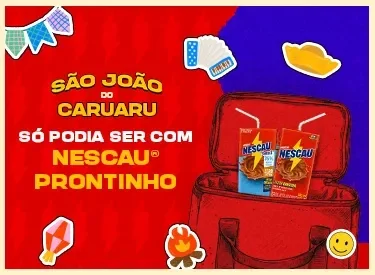 Banner do Nescau Prontinho para o São João de Caruaru com mochila, bebidas e elementos juninos.